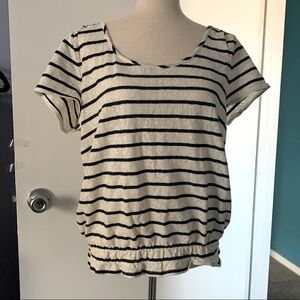 Lucky Brand “Live In Love” Blue & White Striped Top